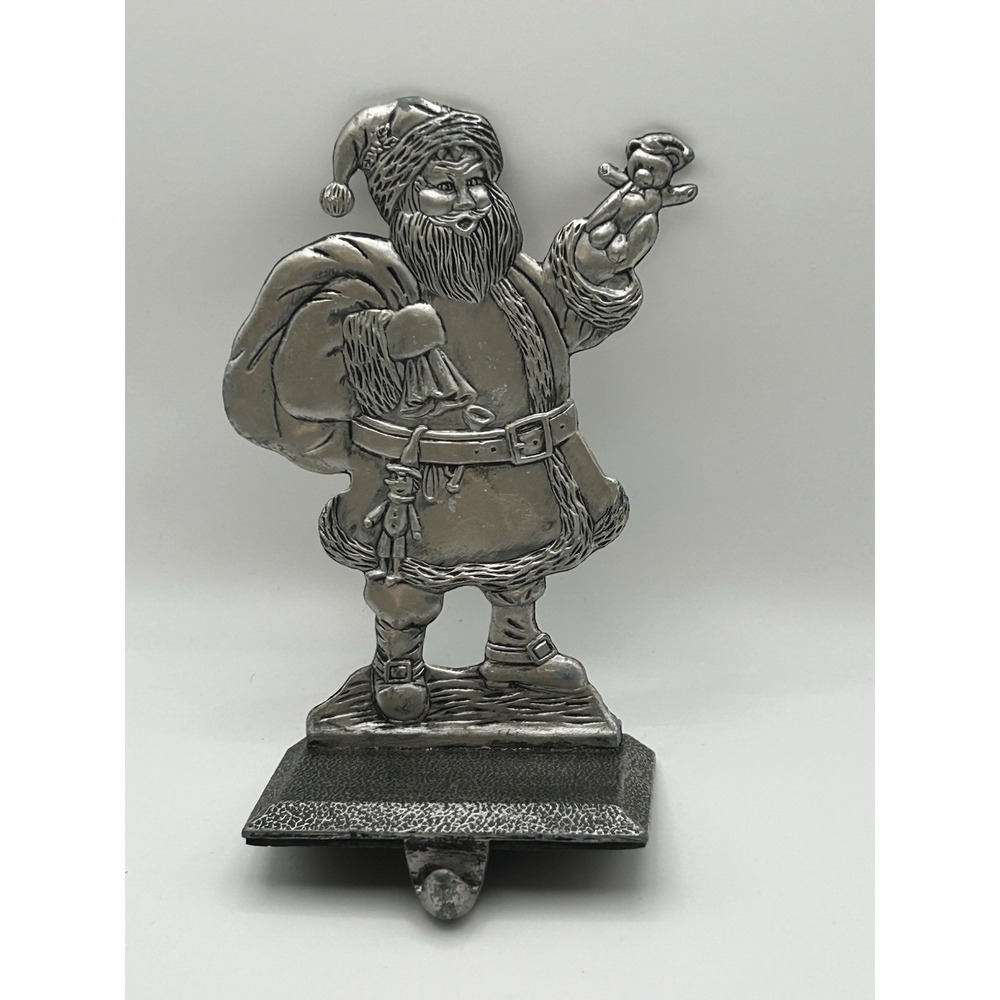 Vintage Pewter Santa Claus Stocking Holder Shelf Fireplace Stocking Holder Hook